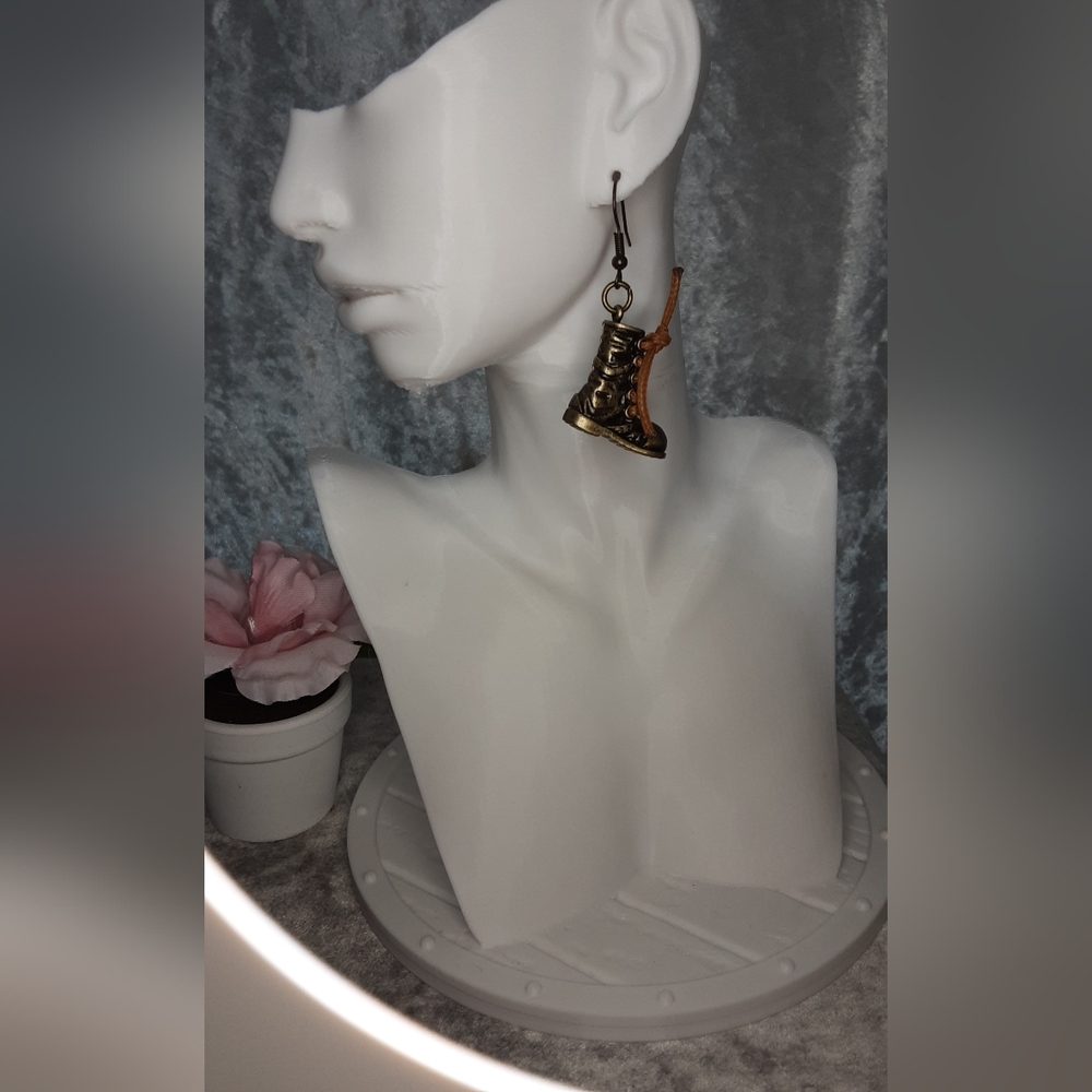 Handmade Combat Hiking Boots Earrings Bronze - Picture 3 of 8